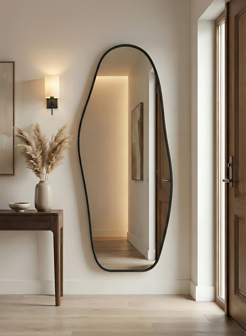 تايمي مرآة كبيرة بتصميم انيق وزجاج مقاوم للكسر 165x60سم - مرآة كاملة الطول باطار معدني أسود واستاند خلفي - تصميمها الرائع يناسب غرفة المعيشة وغرف اللبس وغرف النوم - Image 3